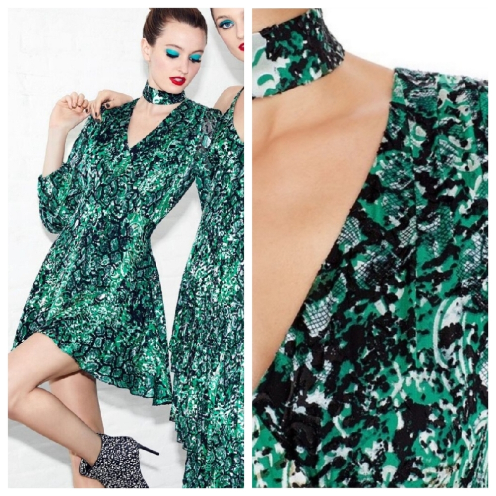 Alice + Olivia Rita Snake Silk Choker Dress